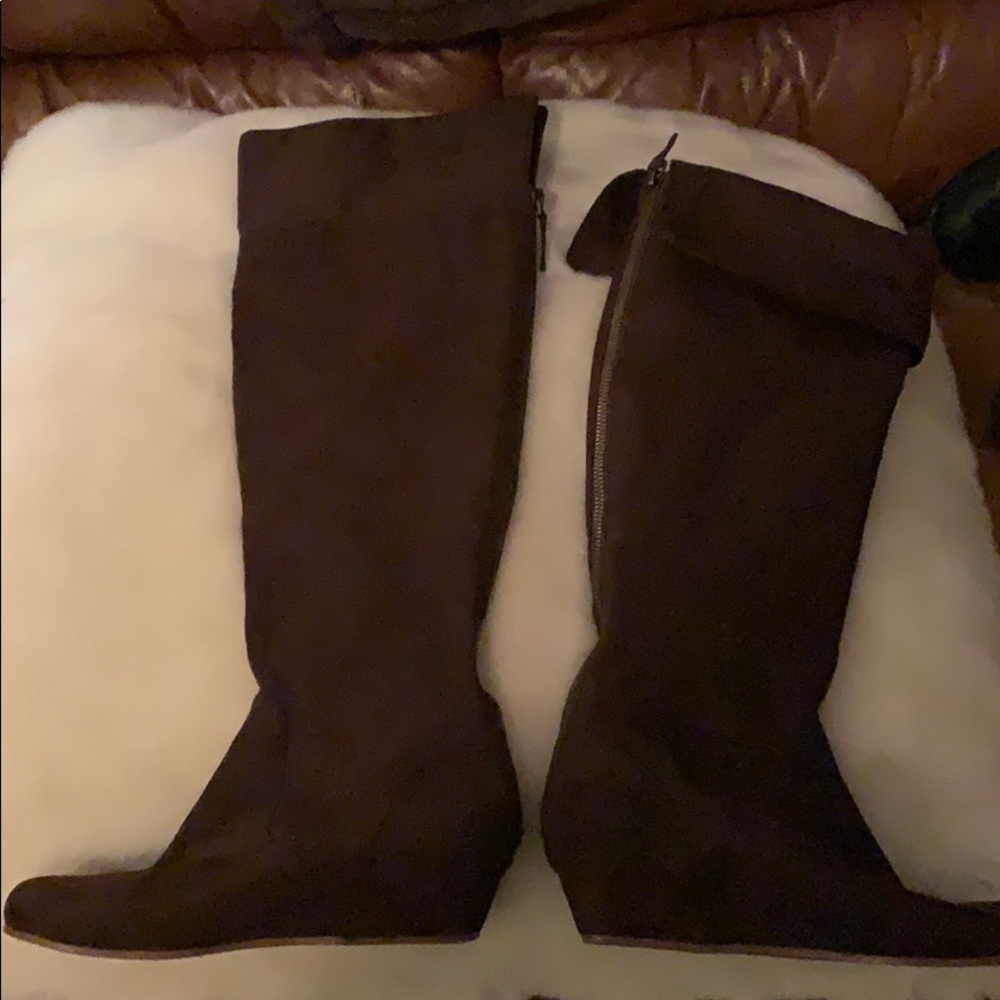 Tall faux suede wedge boots
